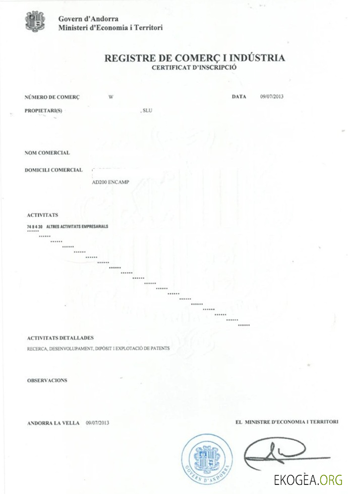 Enregistrement Commercial et Industriel d'Andorre